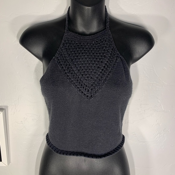 Kendall & Kylie Black Knit Crop Halter Top Size Medium - Picture 2 of 6